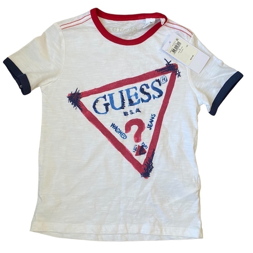 NWT GUESS Classic White Short Sleeve Graphic Tee Size 5